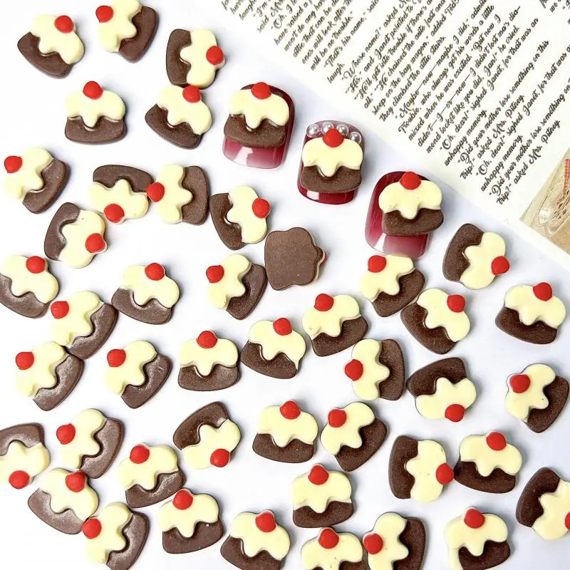 Cartoon Cherry Chocolate Cake Nail Art Charms Simulated Cream Cake Resin Nail Decorations for DIY Hairpin Nails Accessories