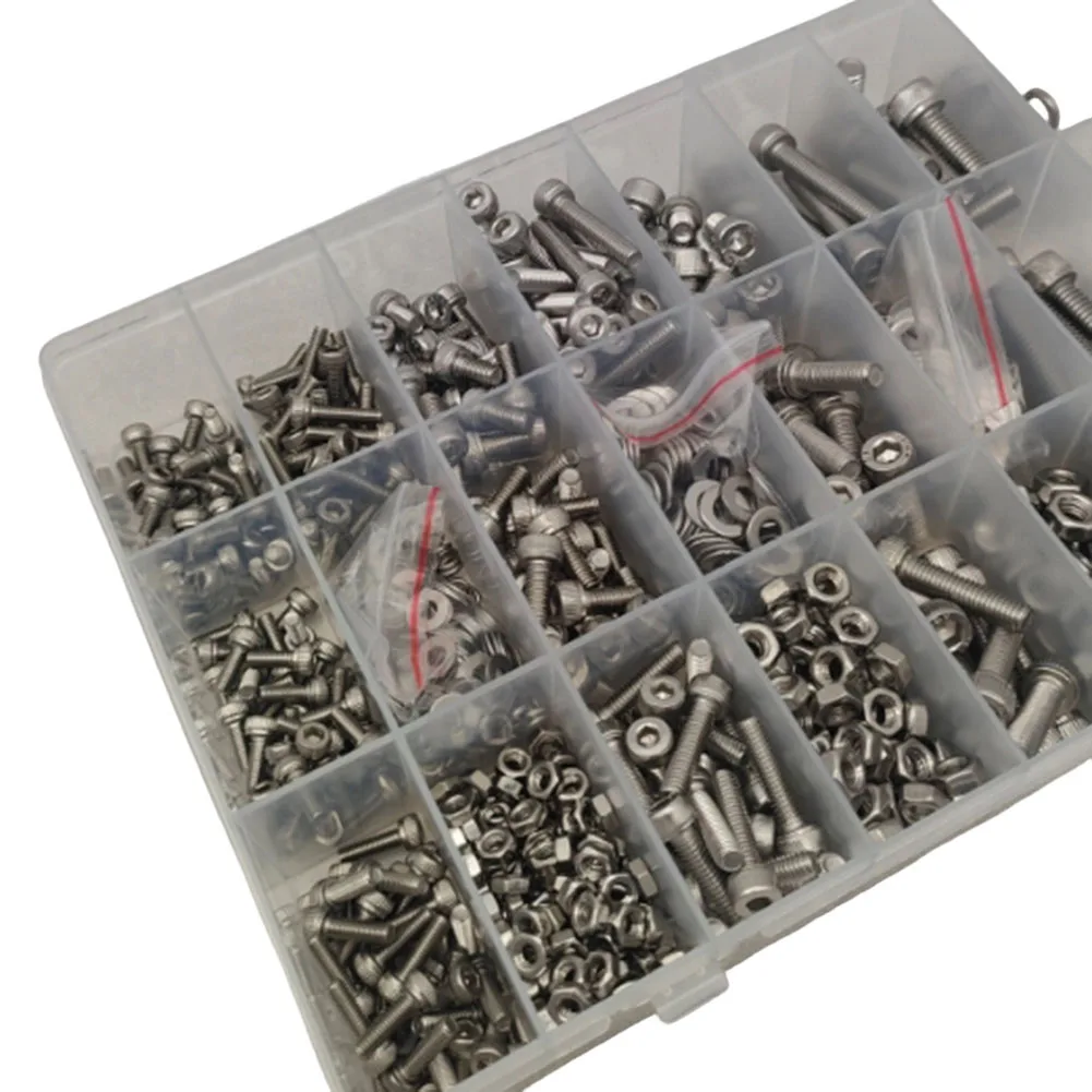 1220pcs 304 Stainless Steel Fasteners Kit Hex Socket Head Cap Bolts Nuts Washers for Mechanical Assembly Projects