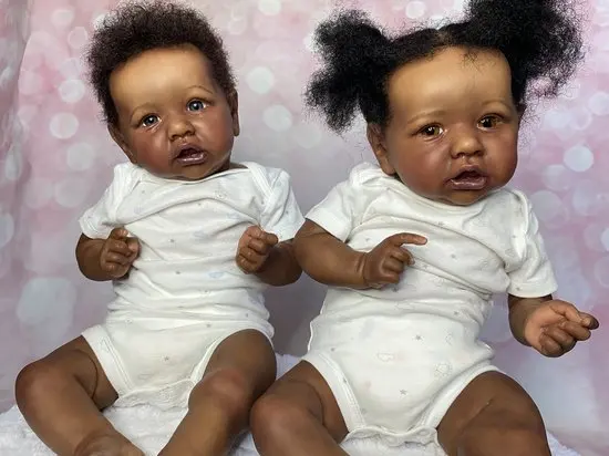 FBBD Customized Limited Supply 23inch Reborn Baby Saskia 2versions Already Finished Doll With Hand-Rooted Hair Dark Skin