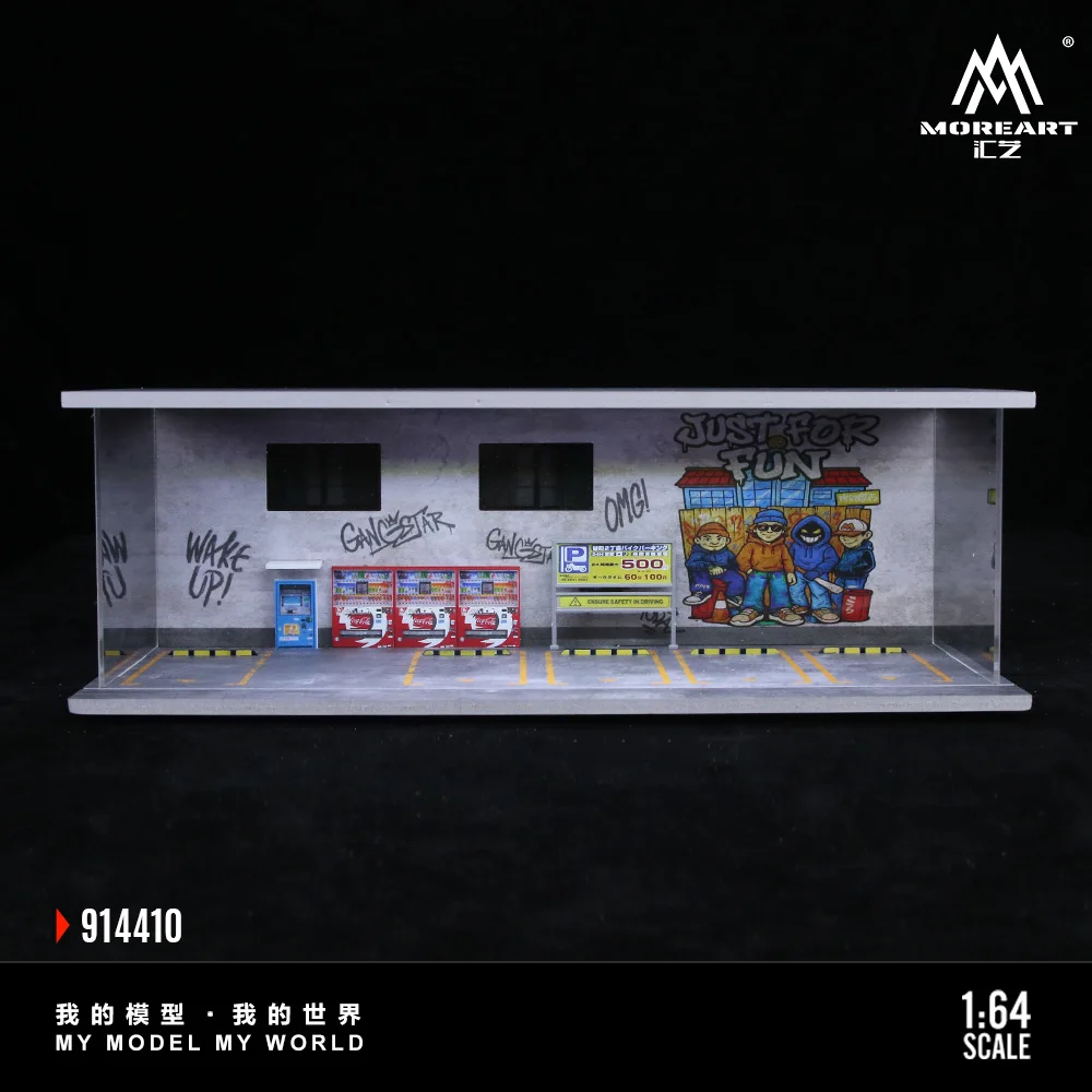 More Art 1:64 Art graffiti Wall,2F/Cafeteria Parking Lot Lighting Assembly Scene Model, Diorama For Display&Collectio