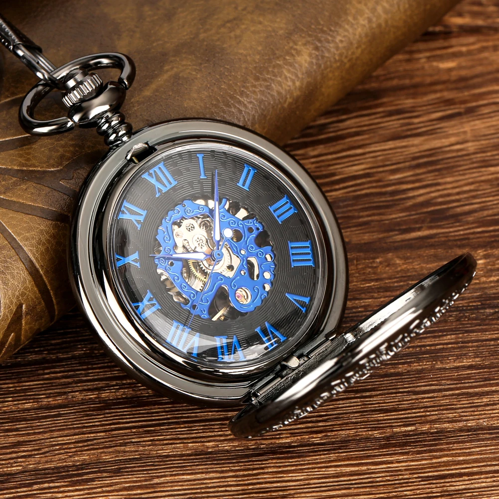 Retro Mechanical Hand Winding Pocket Watch Gearwheel Design Fob Chain Pendant Clock Vintage Style Timepiece Gift Men