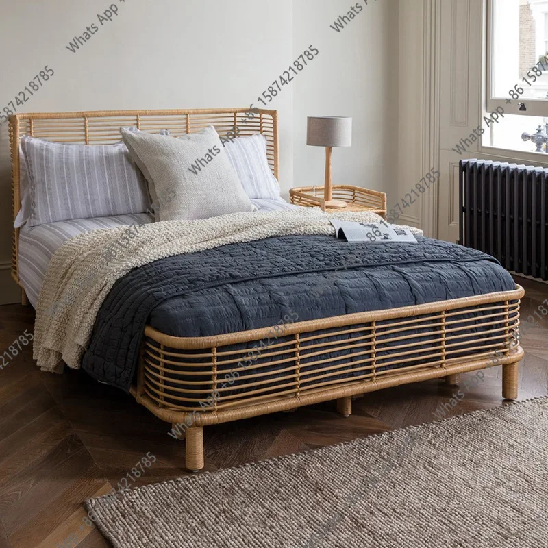 X Nordic Rattan Art 1.8 Meters Human Bed B & B Hotel Creative Bed Simple Rattan 1.5 Meters Full Rattan Bed