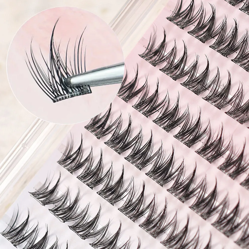 Una caja de 80 pestañas autoadhesivas sin pegamento, rizadas y delgadas en forma de perro, pestañas finas naturalmente espesadas de 12 mm que