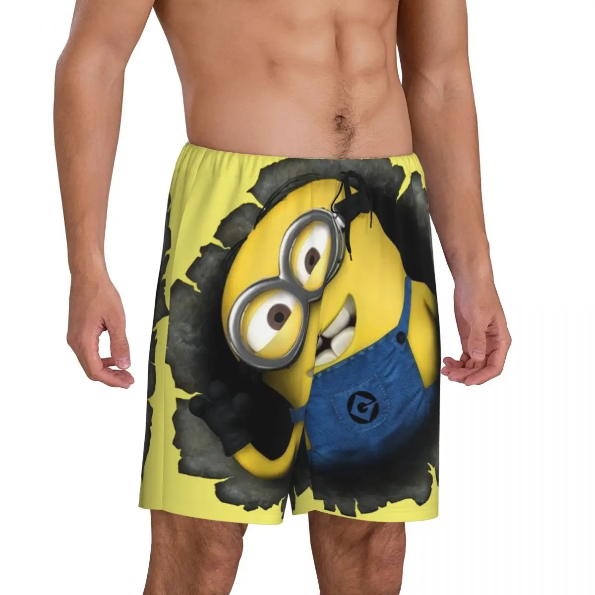 Custom Cartoon Animation Minions Pajama Shorts Men's Sleepwear Lounge Bottom Stretch Sleep Short Pjs with Pockets