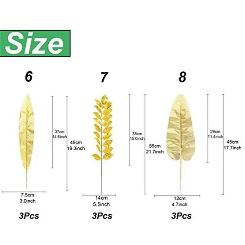 ABSE-48Pcs Artificial Leaves Gold Palm Leaves Golden Tropical Plants Palm Leaves For Wedding Home DIY Decorations Supplies