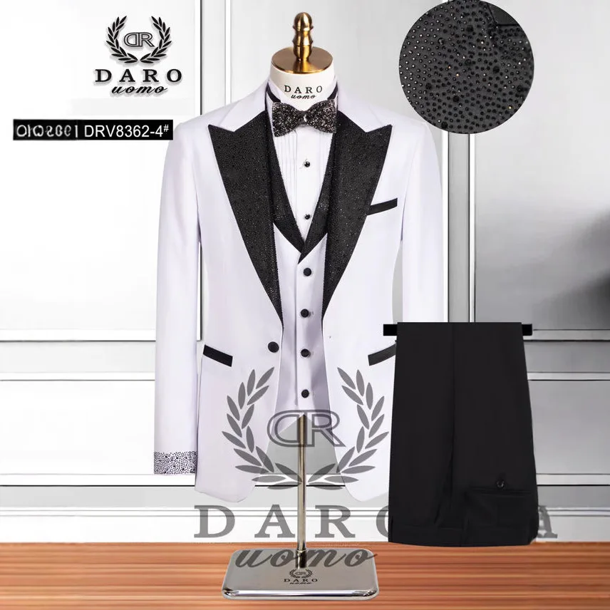 Brand Men's Suit Rhinestone Collar Host's Suits 3 Piece Set (Blazer+vest+Trouser) Wedding Office Party Prom Formal Dress Suit #3