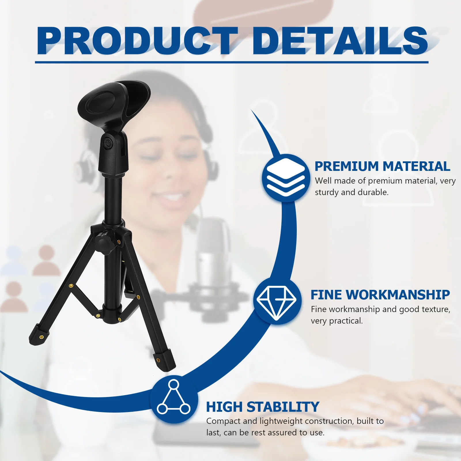 

1Set Desktop Microphone Stand Durable Alloy Mic Tripod Foldable for Home Office Recording Live Streaming Alloy Mic Tripod Stand