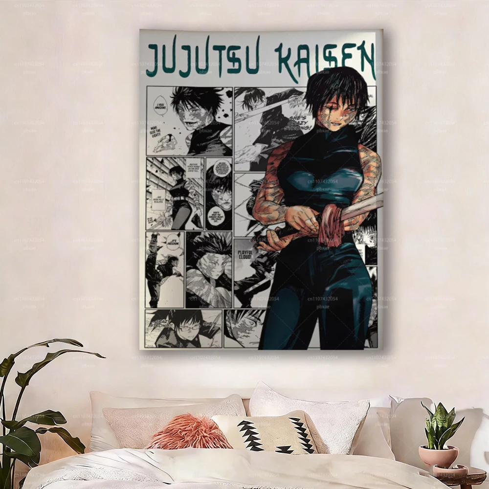 1 Stück Jujutsu Kaisen Maki Zenin Wandteppich - Anime Manga Kunst Wandbehang für Schlafzimmer Wohnzimmer Fan-Dekoration