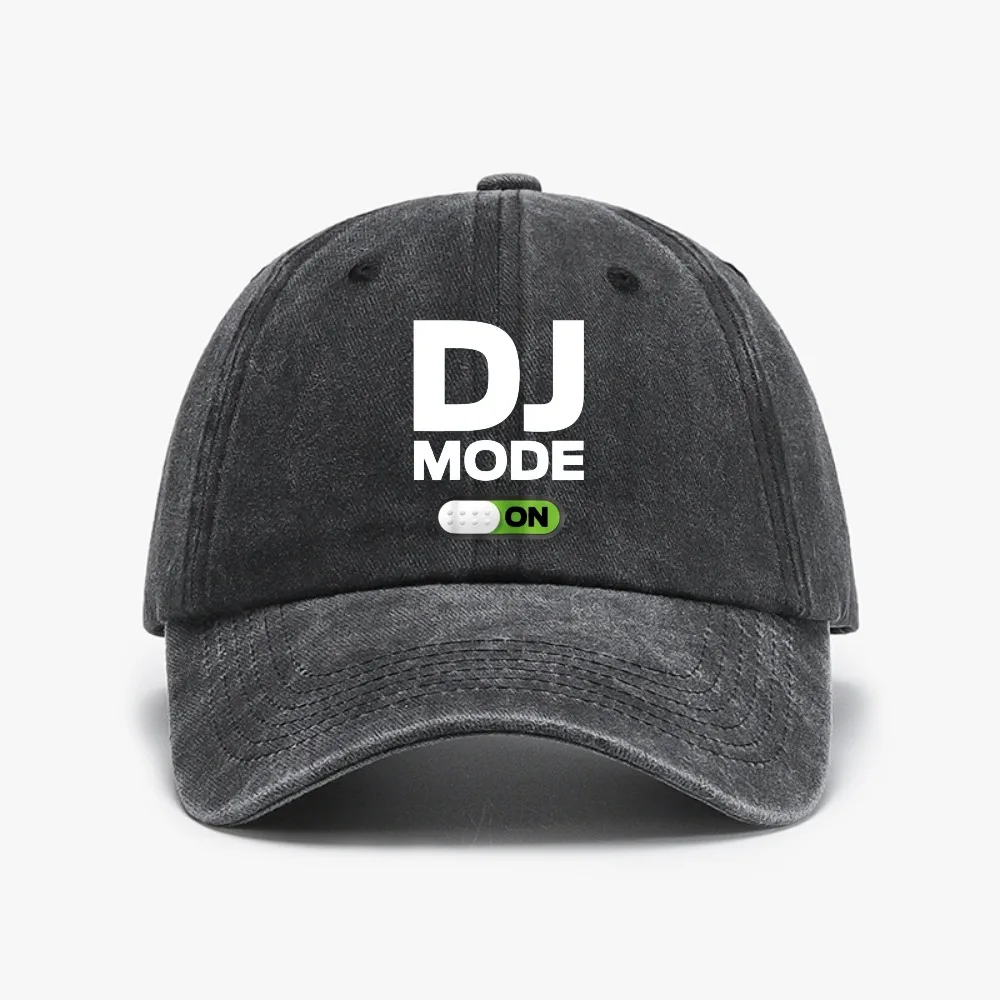 

DJ Mode ON Print Baseball Cap cool Distressed Washed denim hat Men Women Adjustable Golf hats