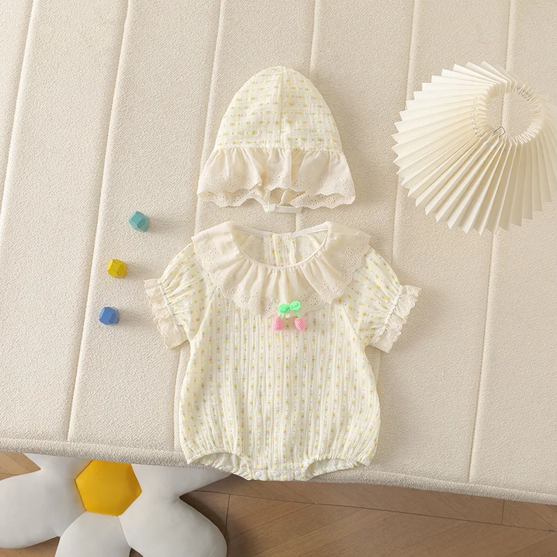 

Летний хлопковый комбинезон для девочек 3-24 месяцев с цветочным принтом, воротником Питер Пэн, мягкий цельный комбинезон-треугольник, одежда для новорожденных