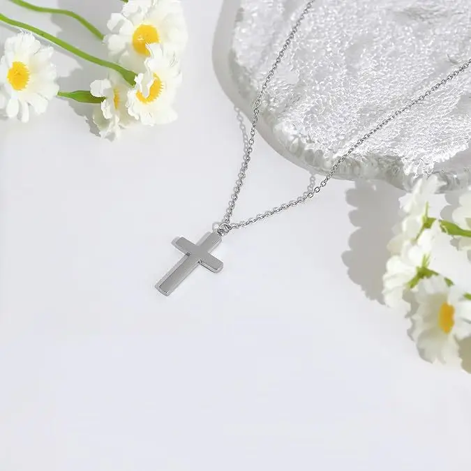Modische Kreuzkette für Damen, Anhänger aus Edelstahl, in Gold- oder Silberfarbe, Kette für Herren, Party-Schmuck, verblasst nicht, Geschenk. – Detail 7