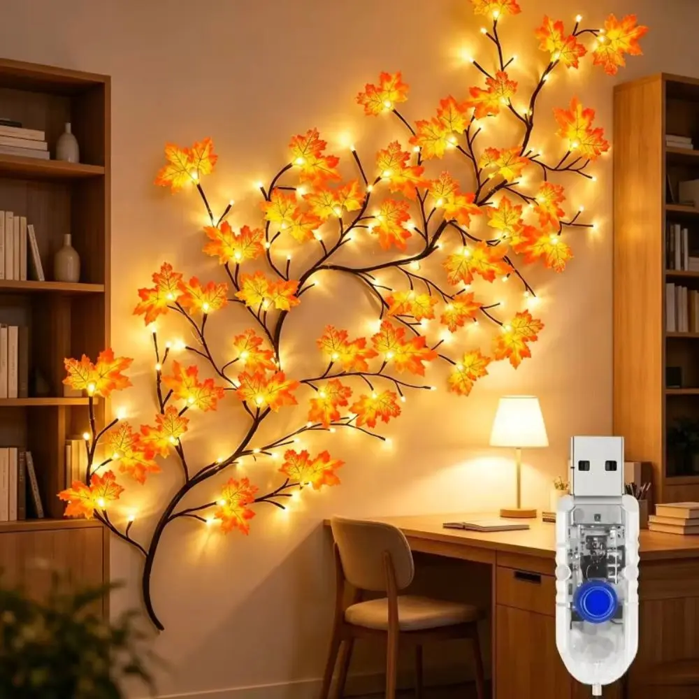 USB Powered Maple Leaf Branch Lights Bendable Vine 8 Lighting Modes Autumn Vine Garland Lighted Flexible Vine String Lights