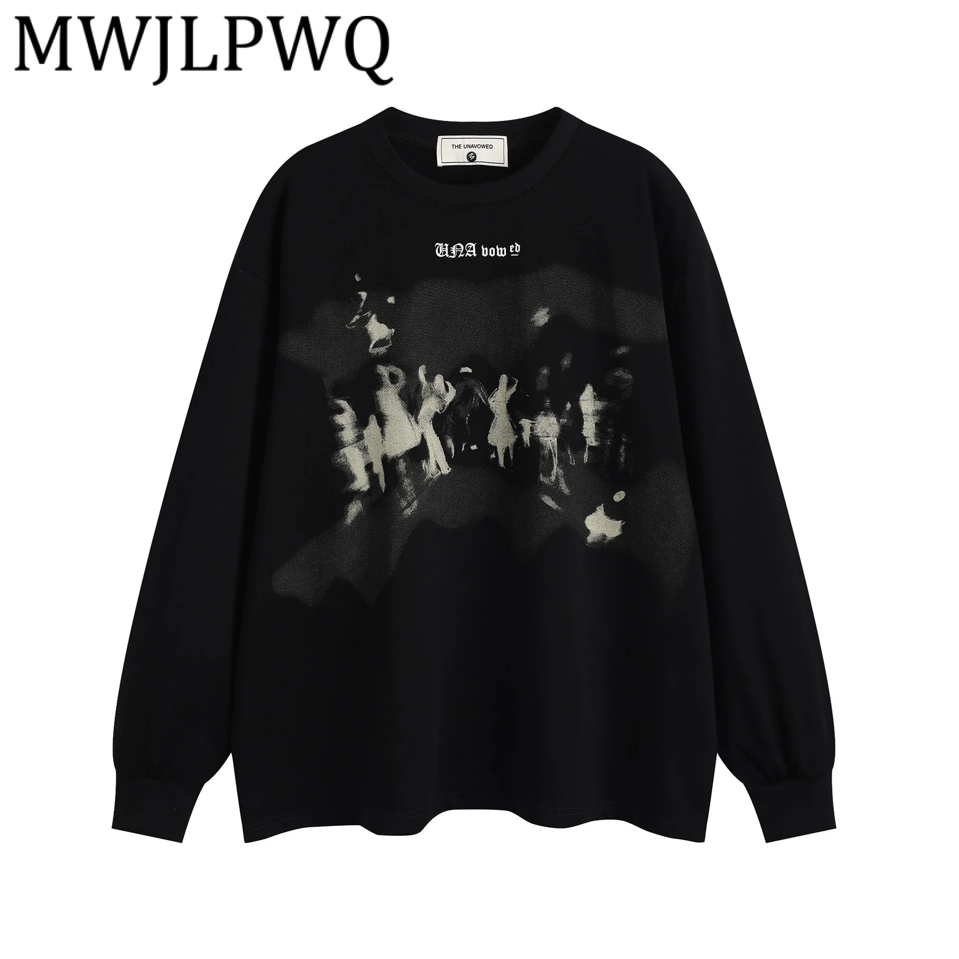 MWJLPWQ American Style Trendy Dark Print Long Sleeve Sweatshirt Men's Spring Autumn Round Neck Casual Tops Autumn New 21316