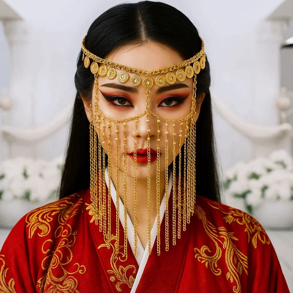 

Jewelry Coin Bell Belly Dance Face Veil Rhinestone Gold Curtain Head Chain Headwear Long Tassel Masquerade Mask Hair Accessories
