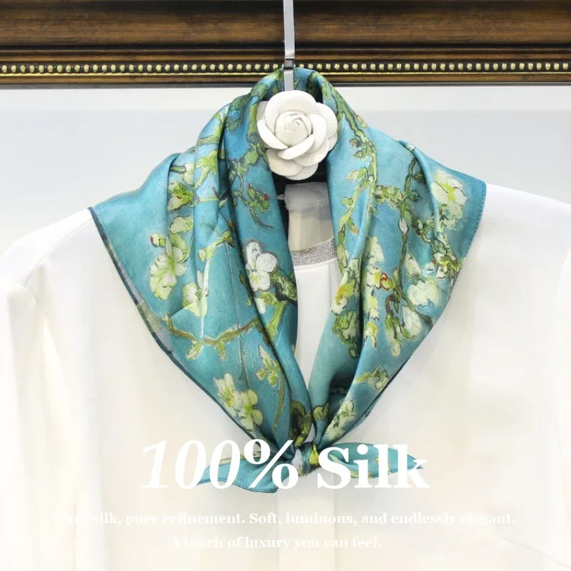 100% Reiner Seidenschal Bedruckt Leichtgewichtiger Quadratischer Schal Luxuriöse Modische Damenschals Echarpes Bufanda Hijab Schals Pashmina Poncho
