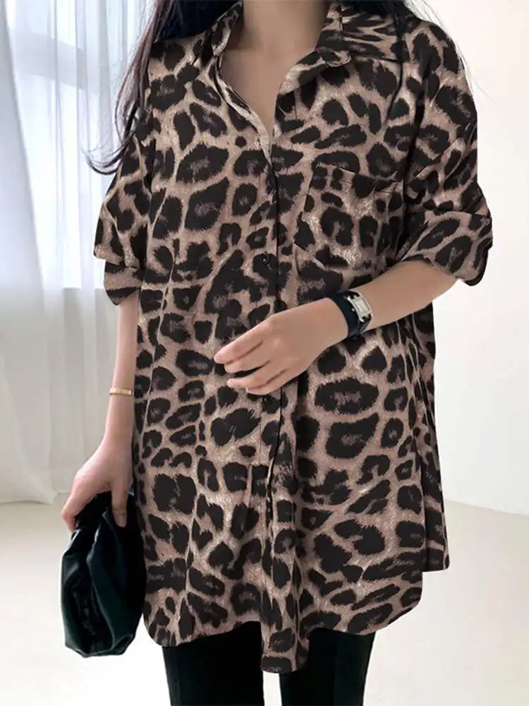 ZANZEA Women Bohemian Leopard Print Shirt Vintage Casual Tunic Top 2023 Autumn Lapel Neck Long Sleeve Blouse Button Loose Blusas