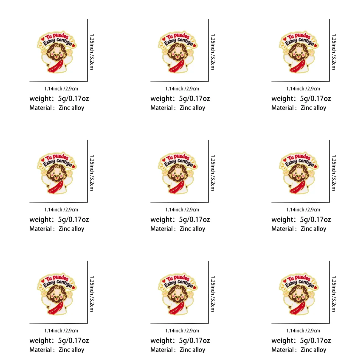 9pcs/Set Cute Religious Jesus Spanish Quote Enamel Pin Christian Faith Brooch Pin For Clothes Backpack Lapel Badge Friends Gifts