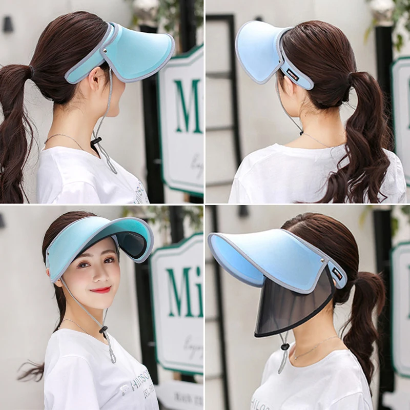 Women Summer Sun Visor Hat Wide Brim Double Layer Beach Cap Female Adjustable UV Protection Hats Outdoor Packable Sunshade Cap