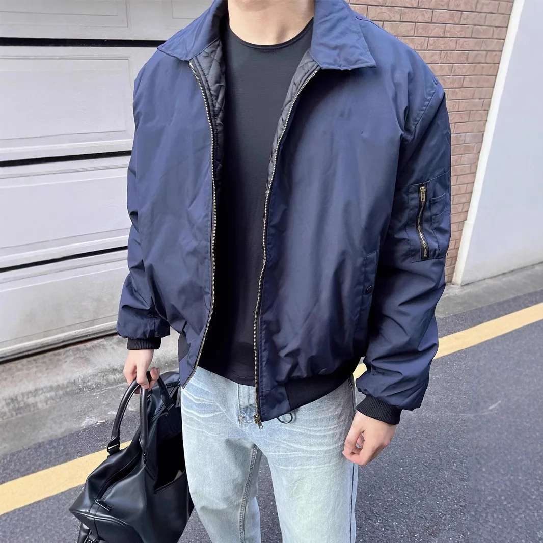 Autumn Winter Men's Zipper Turn Collar Bomber Baseball Jacket Windbreakers Casual Waterproof Coat Male Outerwear