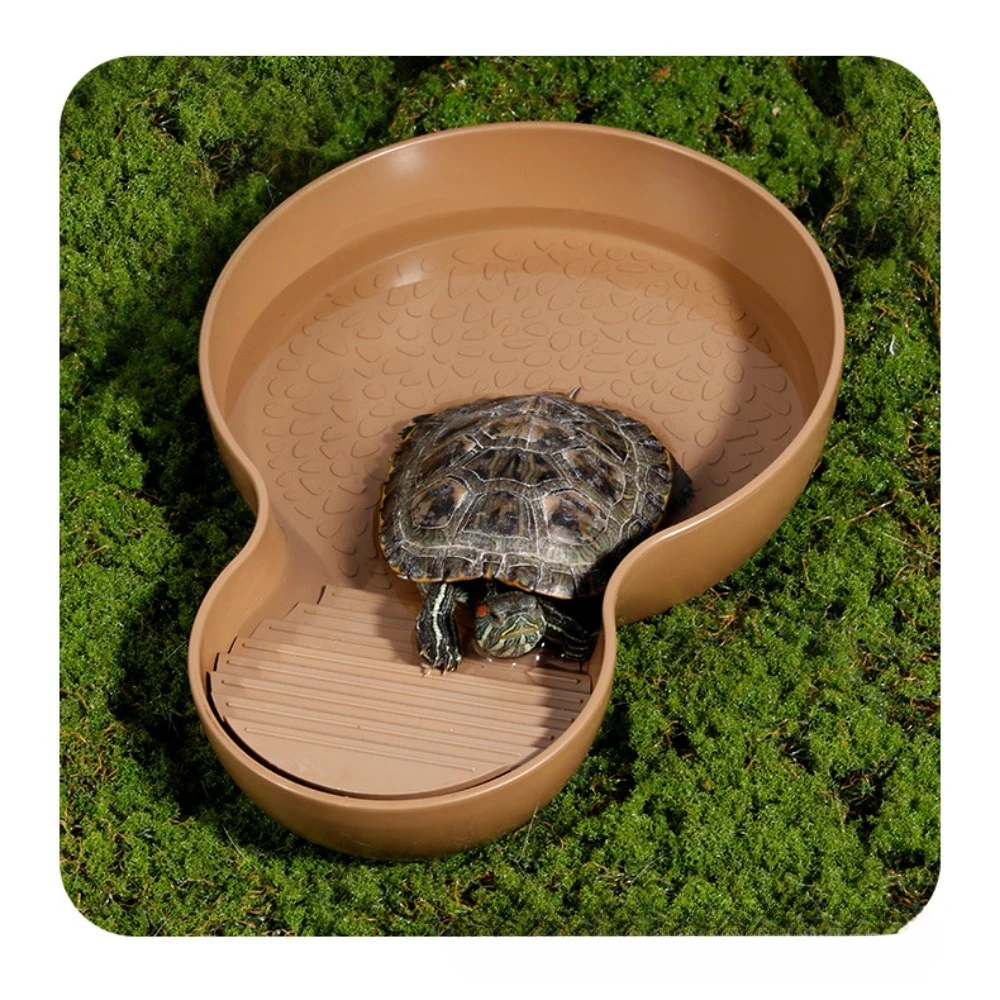 Gelber Rand Schildkröten-Badebecken, halb wasserbedecktes Reptilien-Badebecken, Wasser- und Futter-Doppelzweck-Krabbelbecken für Haustiere, Zuchtbox, Landschaftsgestaltung – Detail 36