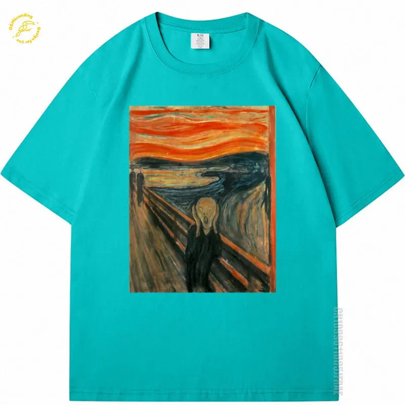 The Scream Of Edvard Expressionism Munch Art Oversized T-Shirt Oneck T Shirts Men Pure Cotton TShirt Korean Popular Clothes