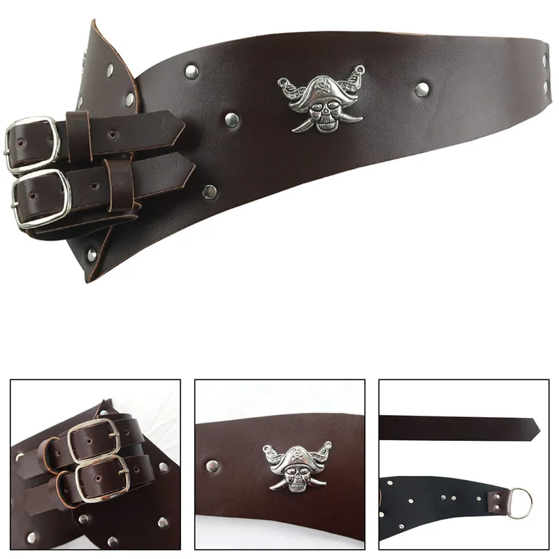 Conjunto de Armadura Medieval Retro Marrón, Brazaletes de Cuero Estilo Punk y Cinturón de Caballero Ajustable, Accesorio para Cosplay y Fiestas