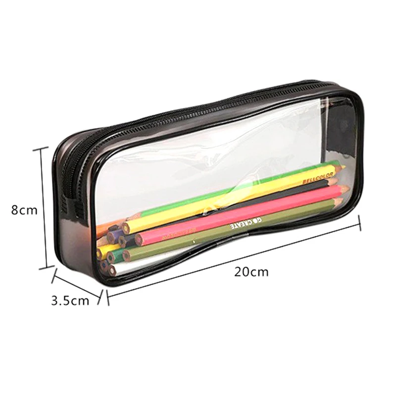 Étui à crayons transparent en plastique souple, sac à stylo transparent en PVC pour étudiants