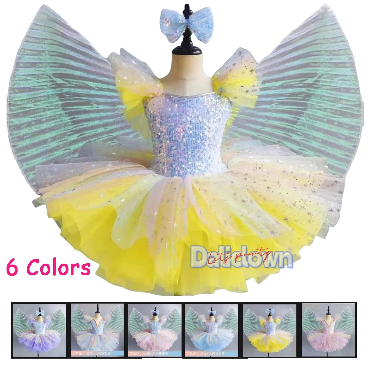 

Professional Ballet Tutu Girl Ballerina Princess Party Dance Costume Kids Performance Ballet Dress Skirt With Headpiece Wings
