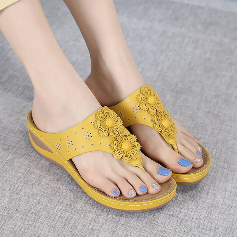 2026 Summer Shoes Women Heel Sandals Elegant Ladies Wedges Sandals 5cm Black Yellow Casual Soft Comfortable Plus Size 42 D998