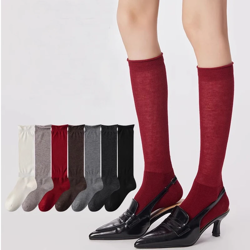 

Ultra-fine high-end wool women's ankle socks, lightweight and warm, elegant rolled edge, women's mid-calf socks