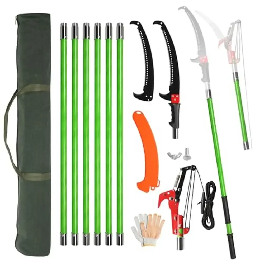 26ft Tree Pruner with Saw Head and Pulley System Extendable Pole High Branches and Thick Limbs