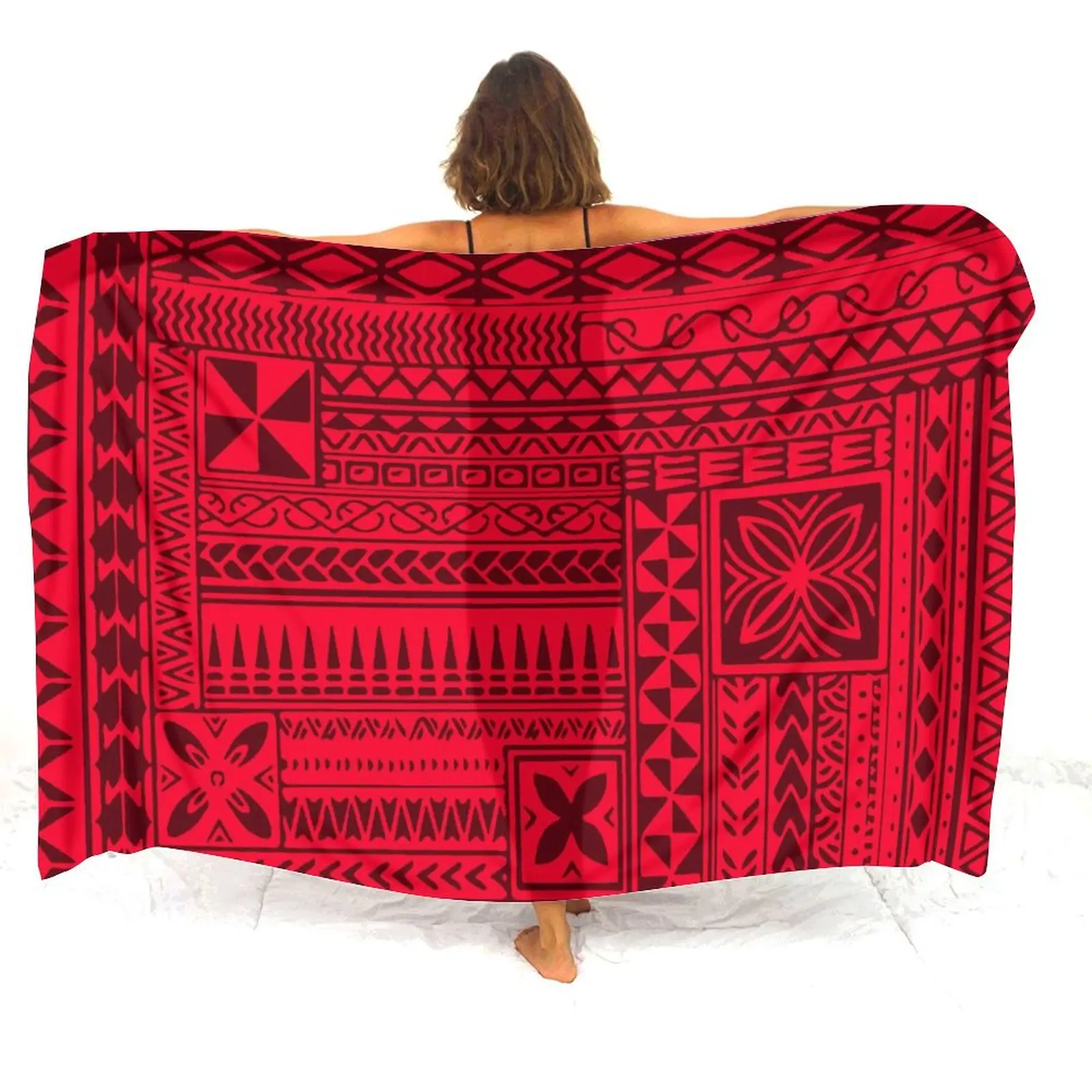 Tribal Peoples Wave Lynesian Print Custom Sarong Beach Holiday All-In-One Sun Protection Women'S Veil