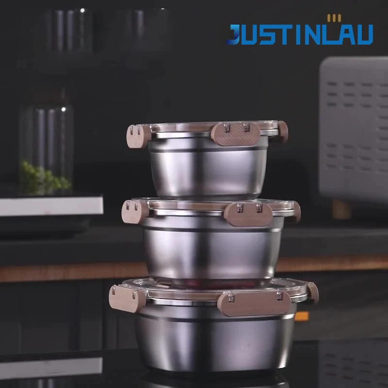 JUSTINLAU Lunchbox aus Edelstahl 304, auslaufsicherer Deckel, Lebensmittelkonservierungsbox, tragbare Aufbewahrungsbehälter, luftdichte Behälter