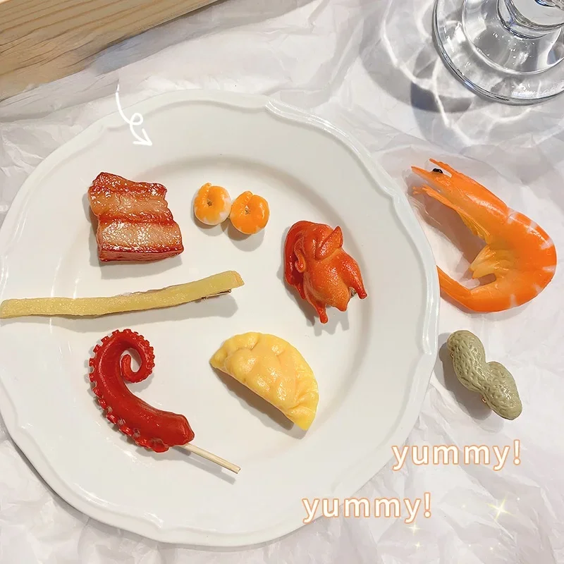 20pcs Women Girls Mini Simulation Barbecue Ribs Shrimp Chicken Wings Food Hair Clip Hairpin Girl