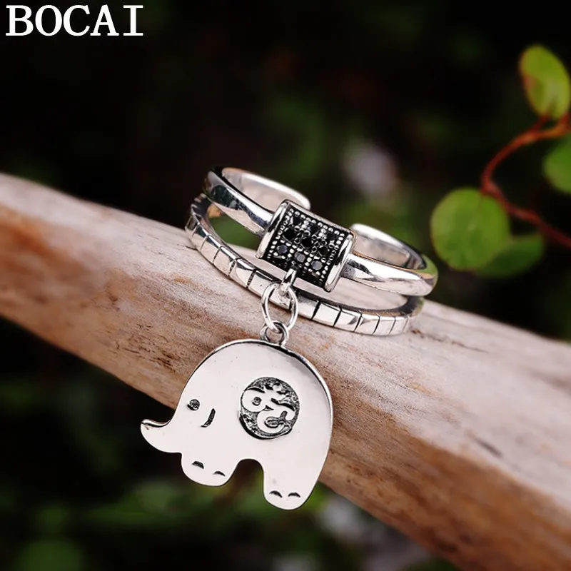 BOCAI New S925 Sterling Silver Jewelry Vintage Personality Elephant Engagement Ring Women's Selected Gift