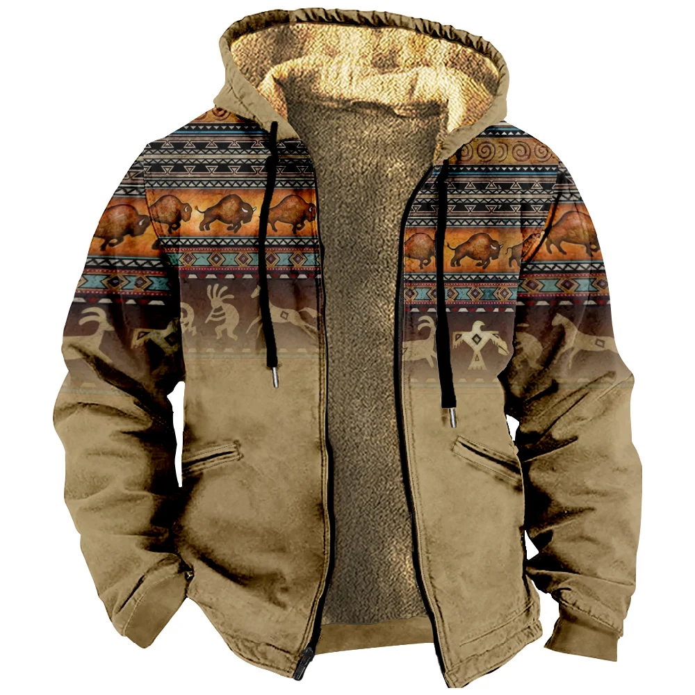 Graphic Tribal Daily Classic Casual Hoodie Women Men's 3D Print Zip Sweatshirt Stand Collar Coat Winter Clothes