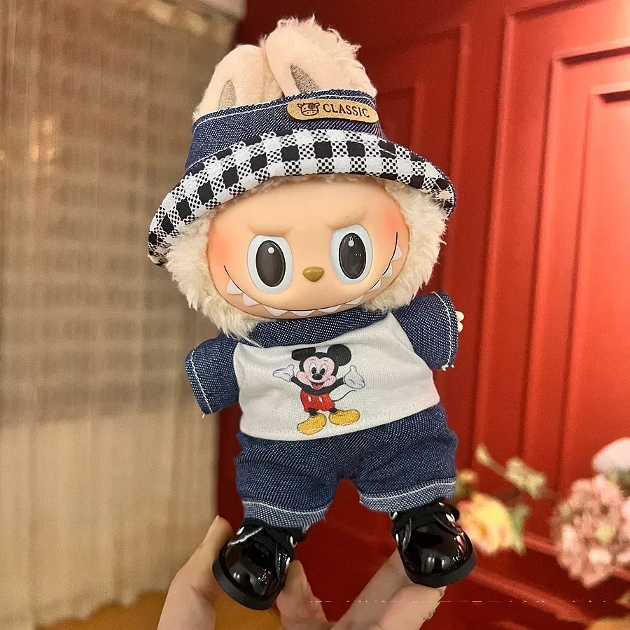 

17 см мини-кукла Микки, костюм, подходящая игрушка V1 V2 V3 Labubu, корейский Kpop Idol, розовый яркий шелковый бант, платье принцессы, подарок на день рождения
