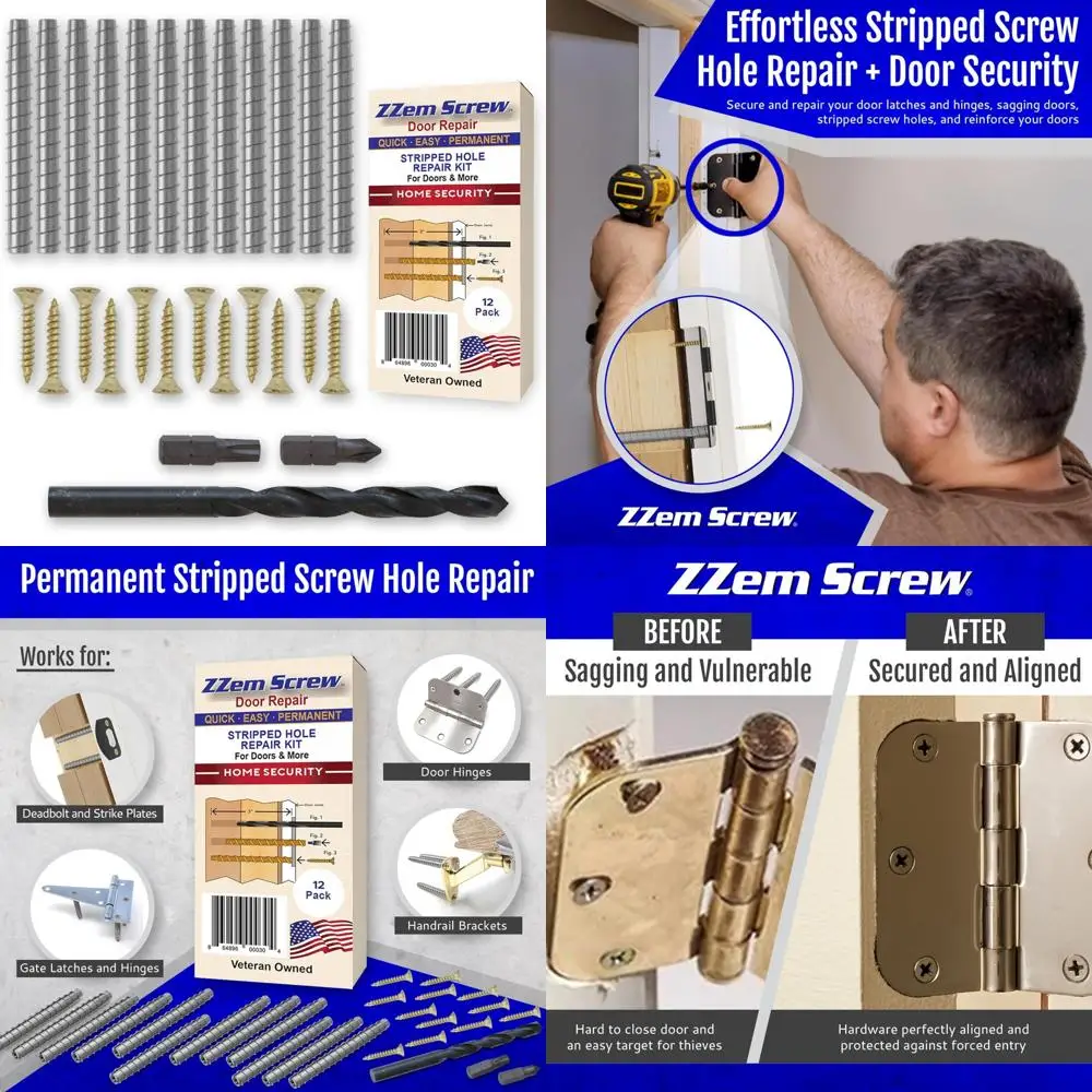 

Ремкомплект стальных винтов для дверных петель — постоянная фиксация для зачищенных винтовых отверстий — усиление дверных петель и ударных пластинок с помощью легкой установки