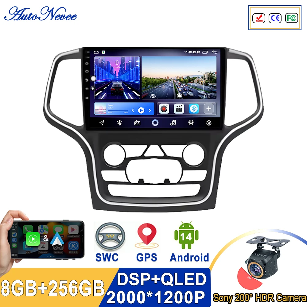 2K Incell Screen Android 14 For Jeep Grand Cherokee WK2 2014 - 2022 Auto Radio Touch Screen High-performance CPU GPS Navigation