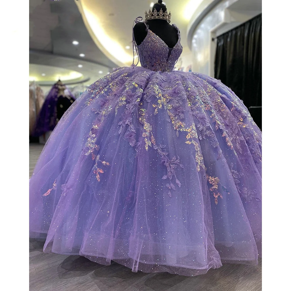 Lorencia-vestido De baile De quinceañera con cuentas De cristal brillante, traje De quinceañera con apliques De lentejuelas, lazo, 15 Años, YQD516