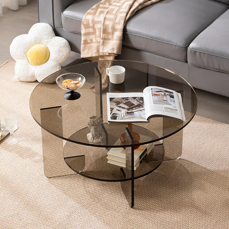 Mesa de centro de losa de roca para sala de estar, estilo crema minimalista de lujo, luz transparente acrílica italiana, pequeño apartamento