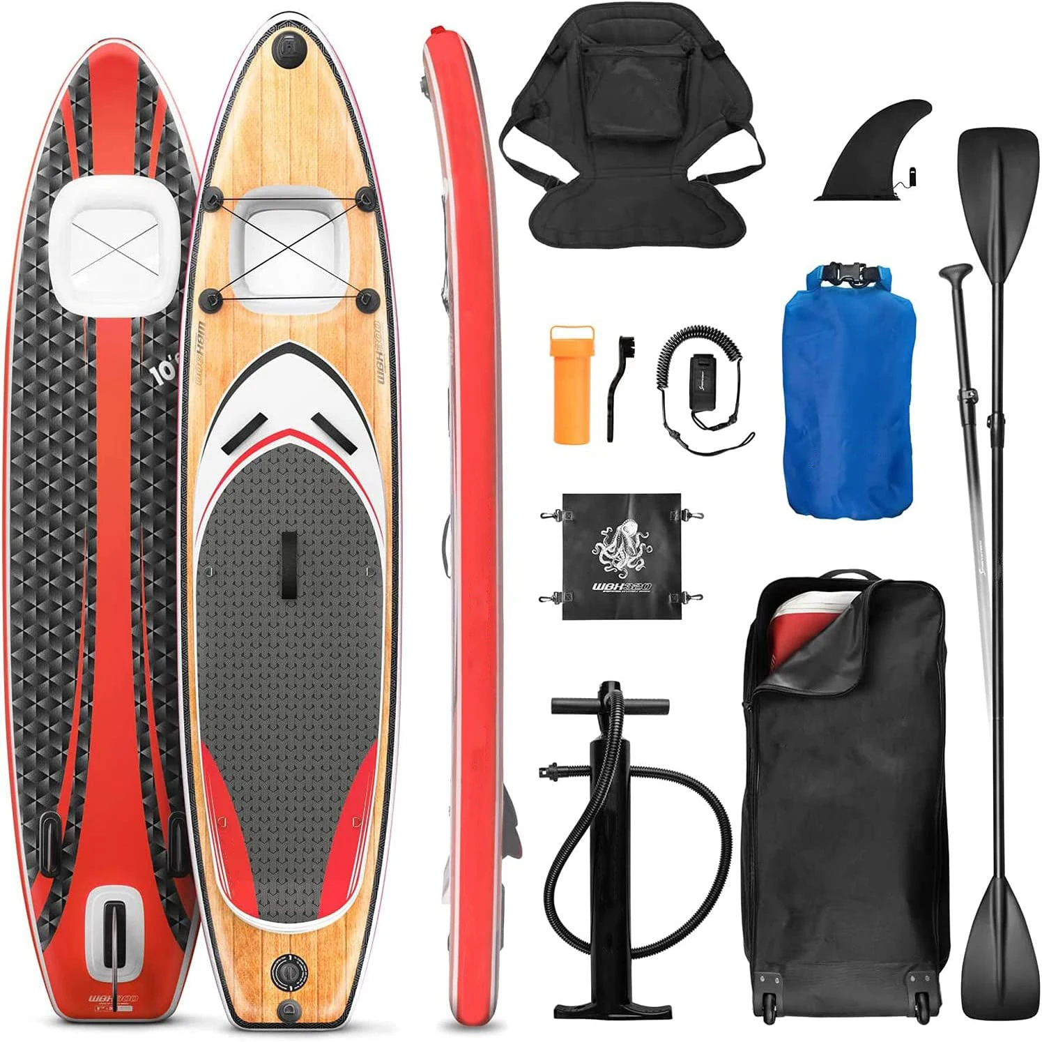 Tabla de Paddle de pie de madera de doble capa de 11 pies, tabla de Surf SUP de visualización subacuática con bolsa de rueda de asiento de Kayak de acción de leva