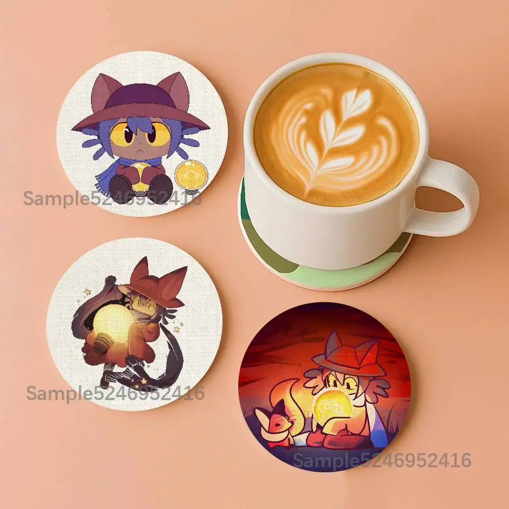 

N-Niko O-Oneshot Game Pattern Art Coasters Round Wooden Heat Resistant Non-Slip Home Decor Gift Multifunctional