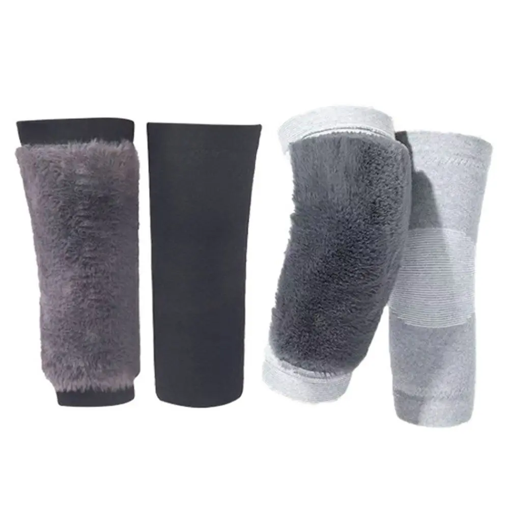 Faux Rabbit Fur Knee Warmers Elastic Knit Non-Slip Cuffs Thermal Knee Sleeves Thick Fleece Lining Soft and Warm Fleece Knee Pads