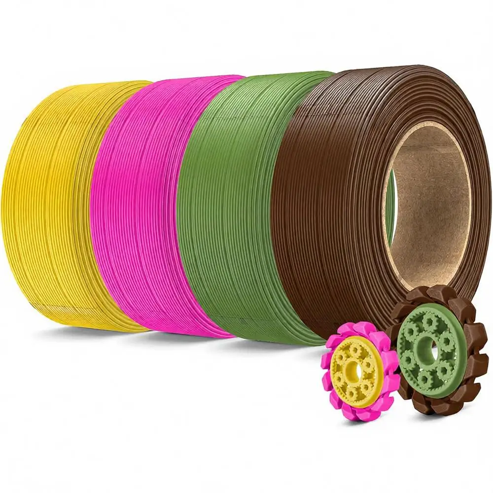 

4KG 1.75mm 3D Printer Filament Bundle, Stronger PLA+, No Spool, Assorted Colors (Coffee Brown, Olive Green, Magenta, Yellow)