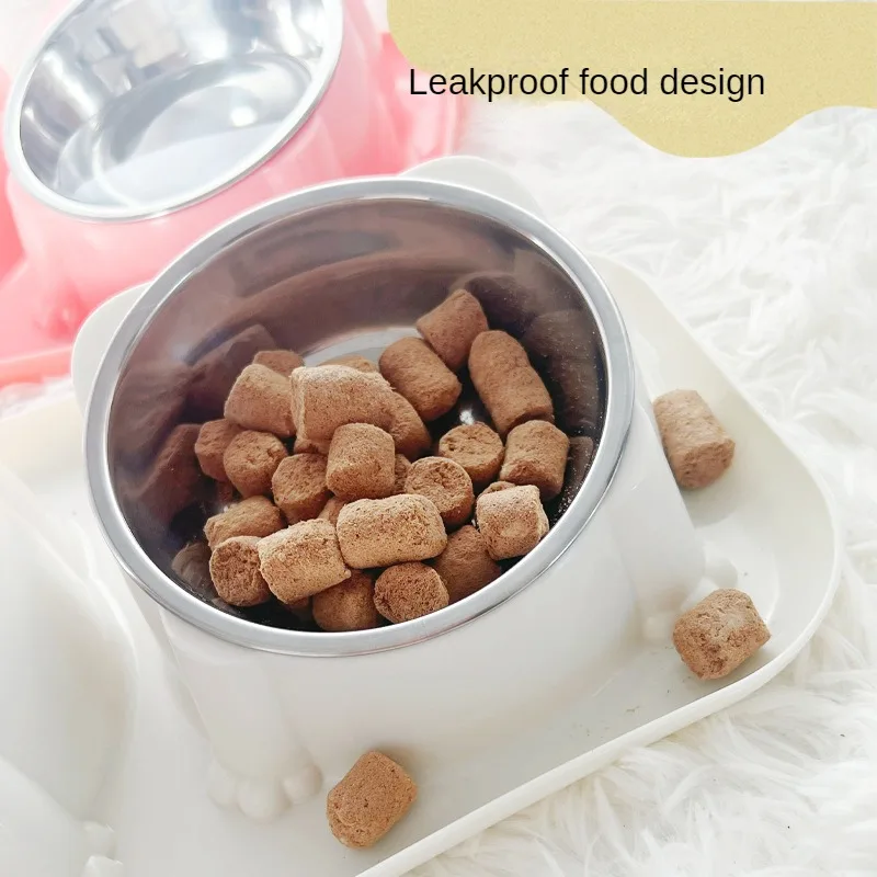 Cat Bowl Double Dog Food Bowl Stainless Steel Anti Overturning Cat Drinking Water and Feeding Bowl Oblique Mouth Pet Supplies