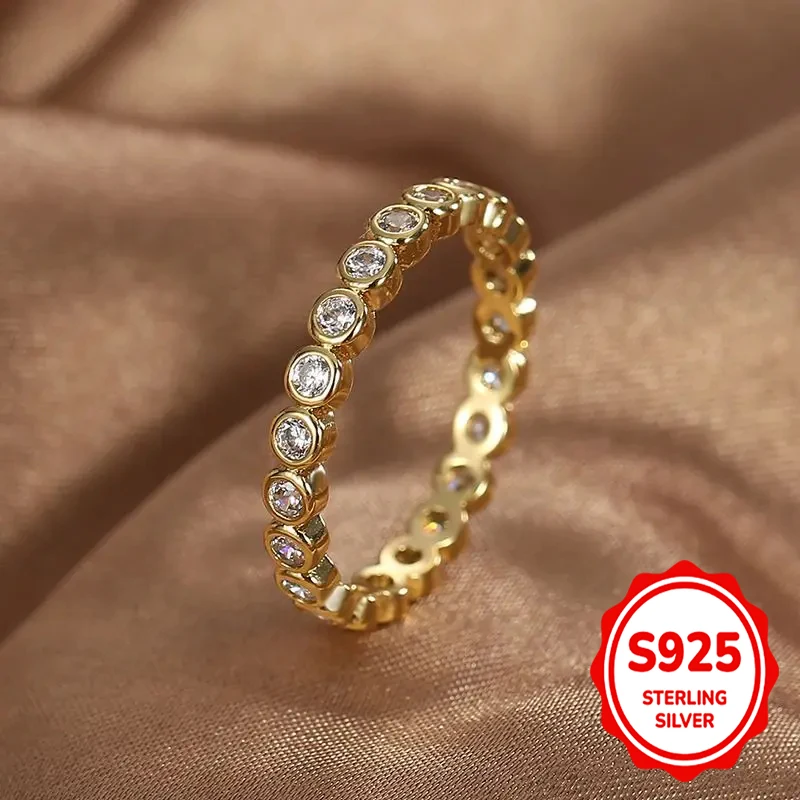 925 Sterling Silve Exquisite White Zircon Engagement Jewelry for Women's Fashion Finger Accessories Party Round Ring