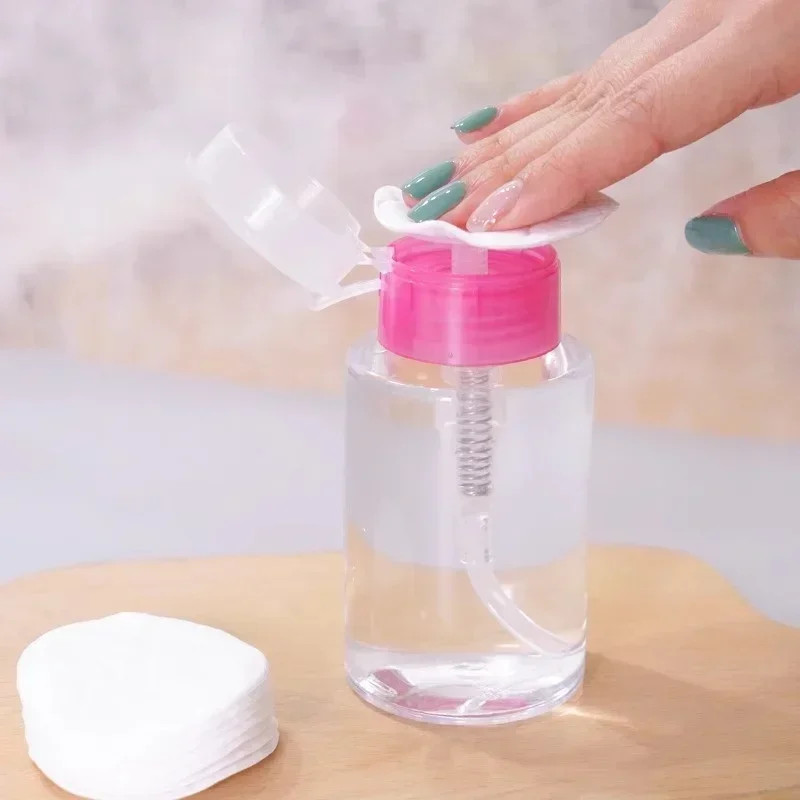 

2/3Pcs Pink Nail Polish Remover Pump Dispenser 100/180ml Alcohol Empty Bottles Push Down Containers for Makeup Remover Nail Art