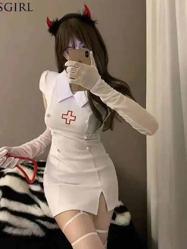 Sexy Lingerie Pure Desire Cosplay Nurse Uniform Passionate Bodycon Dress Set Halloween Maid Uniform Dress Charming Elegant NB2M