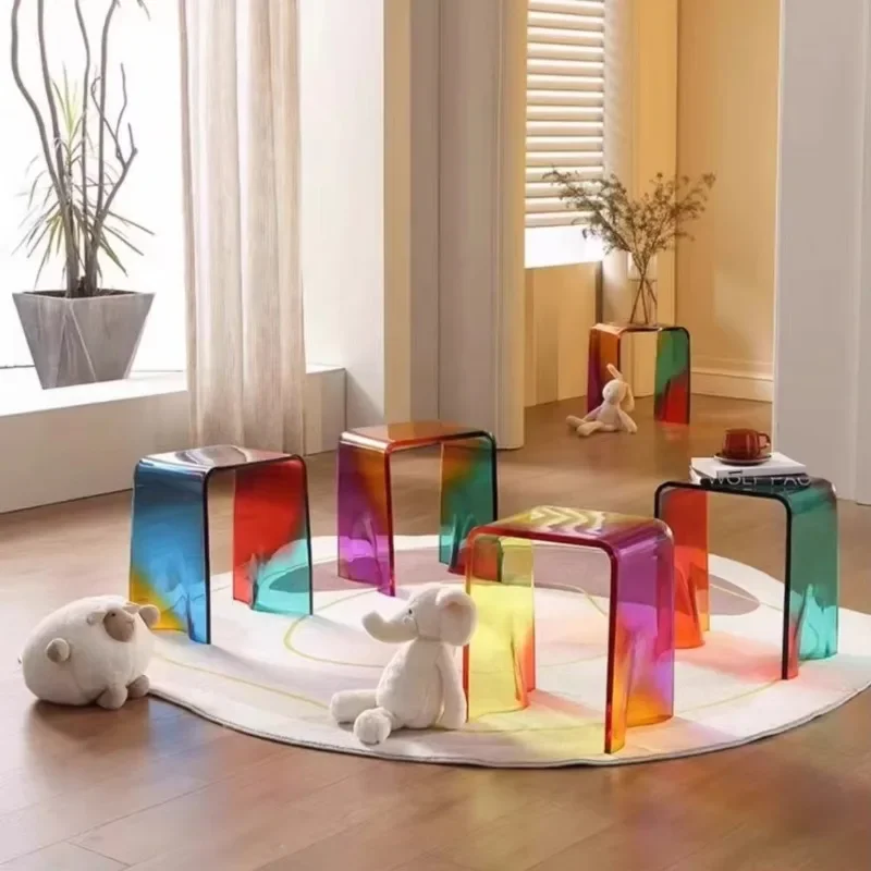 Rainbow acrylic side table Bedroom furniture Plastic stool Fancy laser transparent